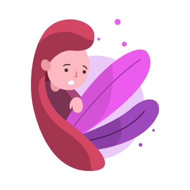 Sevimli güzel uzun saçlı küçük kız gizleme ve renkli çimen vektör Illustration Out göz atma