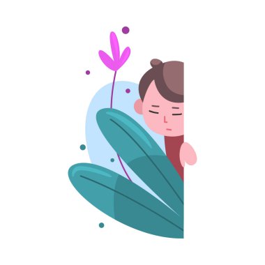 Sevimli küçük çocuk gizleme ve Behind duvar vektör Illustration Out göz atma