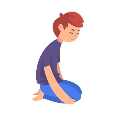Mutsuz sad boy Kneeling yerde, depresif, yalnız, endişeli, Istismar genç sorunları vektör Illustration