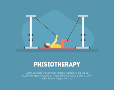 Fizyoterapi, rehabilitasyon Banner şablonu, fiziksel tıp, yaralanma vektör Illustration sonra Insanlar için Ortopedi egzersizleri