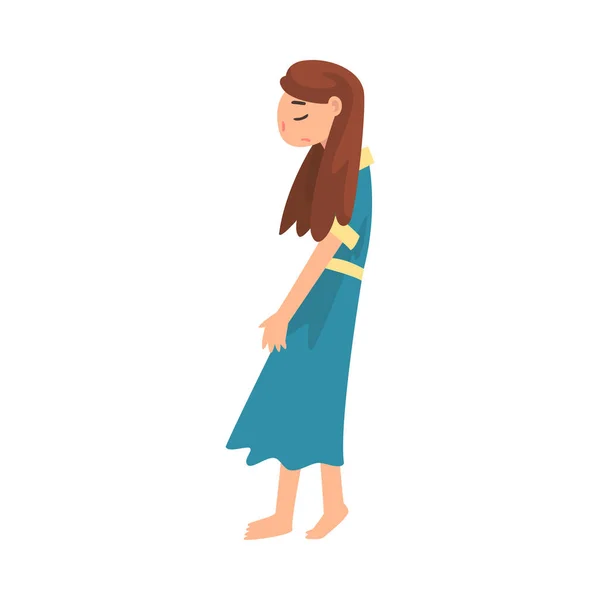 Deprimerad olycklig flicka, betonade tonåring, ensam, ängslig, missbrukad flicka vektor illustration — Stock vektor