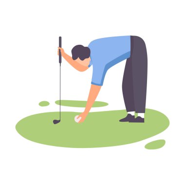 Man Playing Golf, Yeşil Çim, Açık Spor veya Hobi Vektör İllüstrasyon ile Golf Kulübü ile Golf Kulübü ile Eğitim