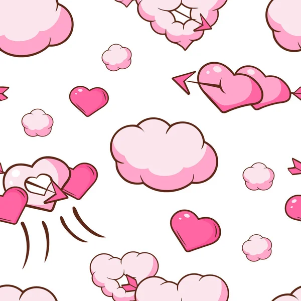 Симпатичные розовые куды и сердца бесшовный шаблон, День Святого Валентина, романтический элемент дизайна даты может быть использован для обоев, упаковки, фоновые векторные иллюстрации — стоковый вектор