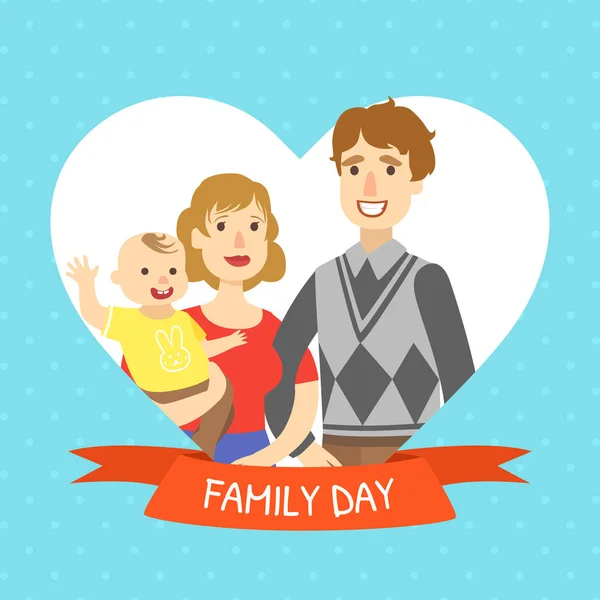 Familie dag banner sjabloon, vrolijke ouders en hun peuter baby vector illustratie — Stockvector