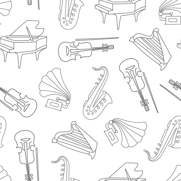 Handgezeichnete Musikinstrumente nahtlose Muster, klassische Orchesterobjekte Design-Element kann für Tapeten, Verpackungen, Hintergrund monochromen Vektor Illustration verwendet werden — Stockvektor