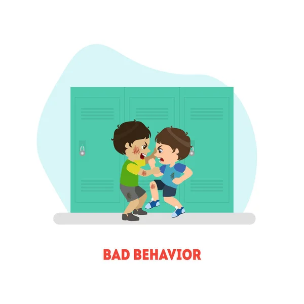 Two Boys Fighting, Bad Behavior Banner Template, Conflict Between Kids Vector Illustration — Stock Vector