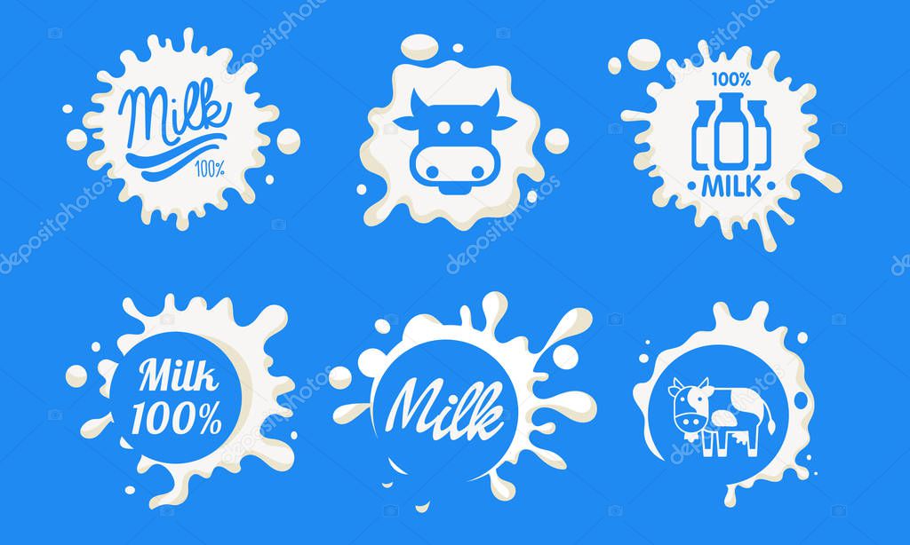 Fresh Natural Milk Logo Templates Set, Organic Dairy Product Labels Vector Illustration