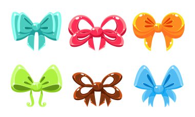 Renkli Yay Koleksiyonu, Parlak Yaylar Davetiye veya Tebrik Kartları, Hediye Kutuları, Tatil Partisi Vektör İllüstrasyon Dekorasyon için Kullanılabilir