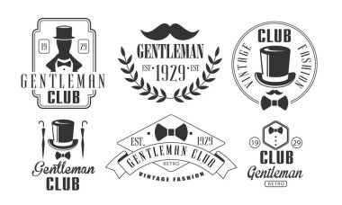 Gentleman Club Vintage Logo Şablonlar Seti, Retro Moda Kulübü Amblemler Vektör İllüstrasyon