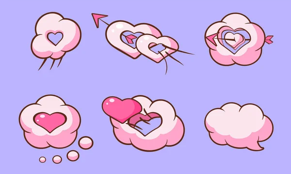 Симпатичный набор из розовых облаков и сердечек, дизайнерские слои ко Дню святого Валентина, вектор вектора стикеров — стоковый вектор