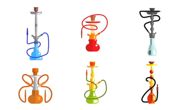 Hookah od Conjunto de cores diferentes, Lounge Bar ou Smoke Shop Elemento de design, Equipamentos para vaporizar e fumar sabor tabaco Vector Ilustração — Vetor de Stock
