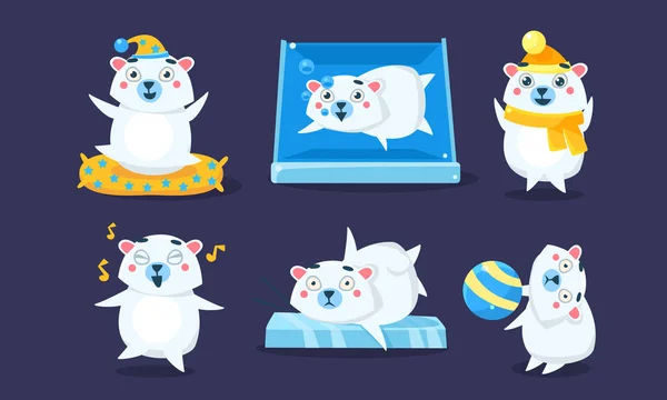 Cute White Guinea Pig Character Set, Funny Humanized Cavy Anima in Different Situations Vector Illustration — Stock Vector