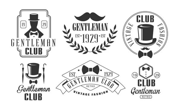 Modelos do logotipo do vintage do clube do cavalheiro ajustados, ilustração retro do vetor dos emblemas do clube da forma — Vetor de Stock