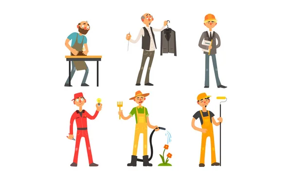People of Different Professions, Carpenter, Tailor, Architect, Foreman, Electrician, Gardener, Painter Vector Illustration — Stock Vector