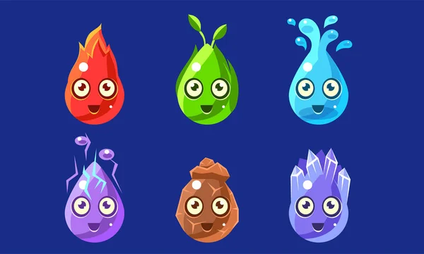 Funny Colorful Glossy Shapes Characters Set, Cute Interface Assets for Mobile App or Video Game Vector Illustration — Stock Vector