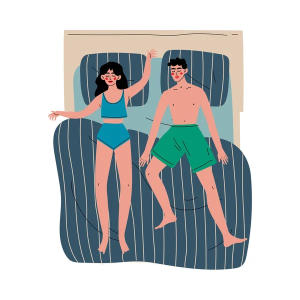 Çift İç Çamaşırı Çift Yatakta Birlikte Sleeping, Yukarıdan Görünüm Vektör İllüstrasyon