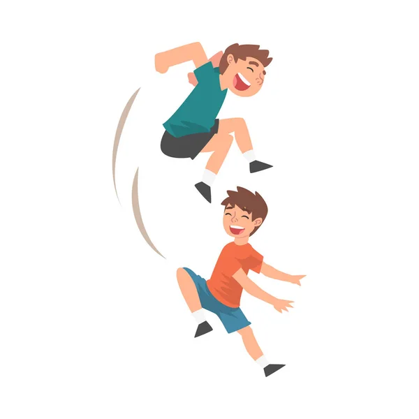 Niños felices jugando juntos, niños traviesos, mala conducta infantil Vector ilustración — Vector de stock