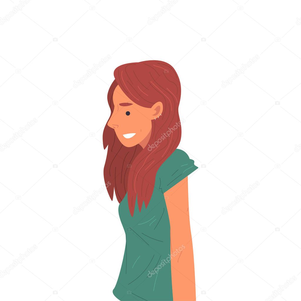 Smiling Girl with Long Hair Side View Vector Illustration True Style