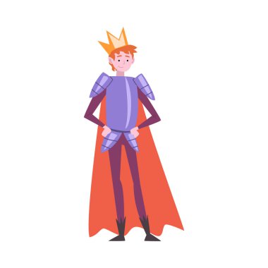 Prens Gibi Giyinmiş Genç Adam, Festival Kostümü Giyen Adam, Maskeli Balo, Karnaval Partisi'nde Yer Alan Kişi veya Tatil Kutlaması Vektör İllüstrasyonu