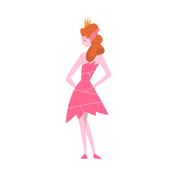 Schöne Mädchen als Prinzessin gekleidet, junge Frau im Festkostüm, Maskenball, Teilnahme an Karnevalsparty oder Feiertagsfeier Vektor Illustration — Stockvektor