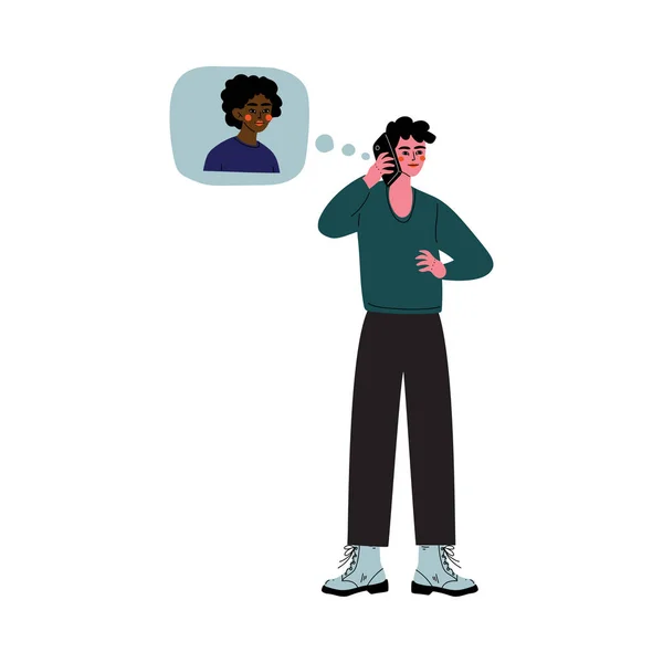 Jeune homme parlant au téléphone avec sa petite amie Illustration vectorielle — Image vectorielle