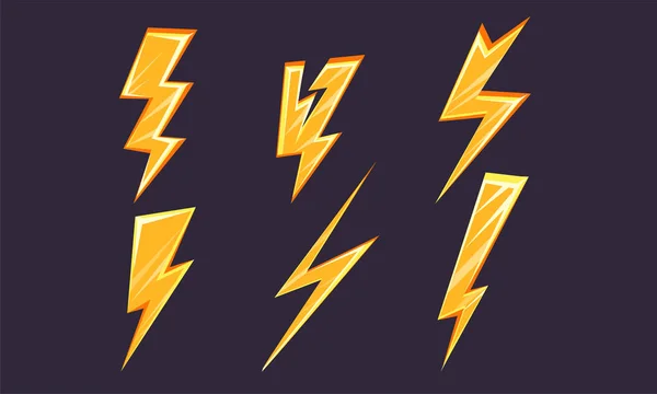 Lightning Bolt Set, Bright Thunderbolts of Different Shapes Vector Illustration — Stock Vector