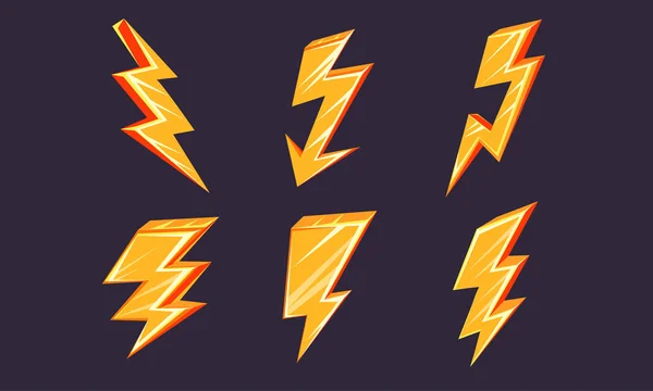 Lightning Bolt Set, Thunderbolts of Different Shapes Vector Illustration — Stock Vector