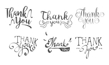 Thank You Retro El Çizilmiş Etiketler Set Vektör İllüstrasyon