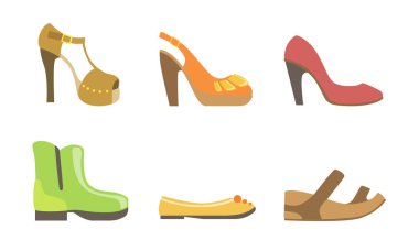 Erkek ve Kadın Ayakkabı, Bot, Sandalet, Bale, Yüksek Topuklu Yan Görünüm Vektör İllüstrasyon Koleksiyonu
