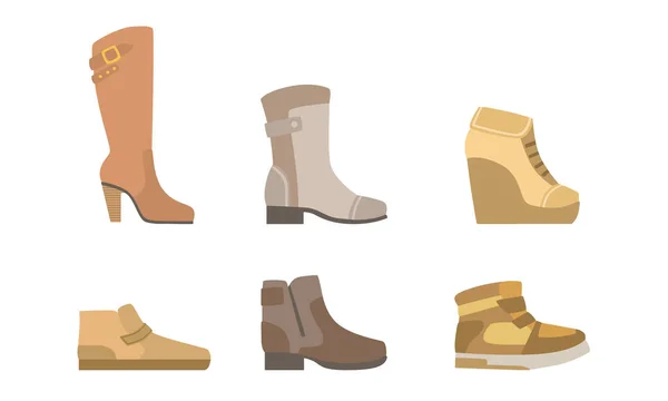 Conjunto de zapatos masculinos y femeninos, calzado para otoño o invierno Vector Illustration — Vector de stock