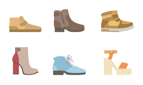 Conjunto de zapatos masculinos y femeninos, calzado para diferentes estaciones Vector Illustration — Vector de stock