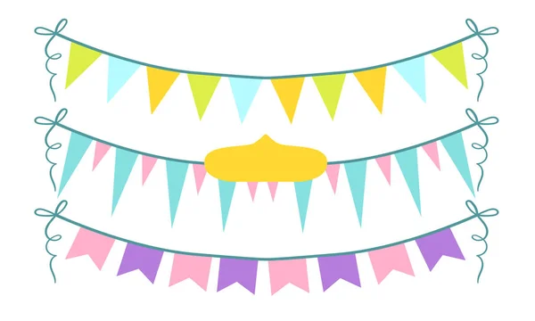 Ensemble de guirlandes colorées, Drapeaux de fête sur corde Illustration vectorielle — Image vectorielle