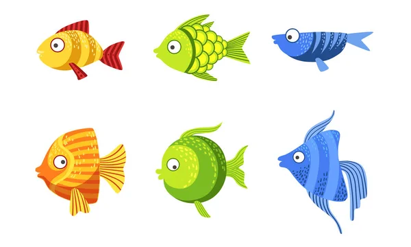 Sevimli Balık Seti, Renkli Tropikal Deniz veya Akvaryum Balık Vektör İllüstrasyon — Stok Vektör