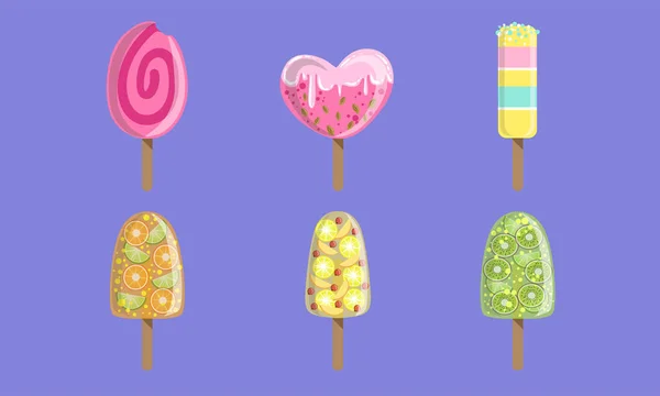 Colección de helados de frutas y paletas Vector Illustration — Vector de stock