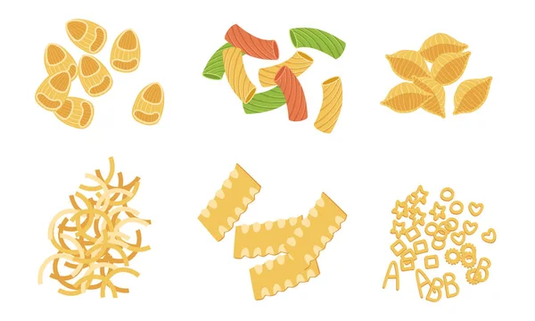 Set de surtido de pasta seca, ilustración de vectores de comida tradicional italiana — Vector de stock