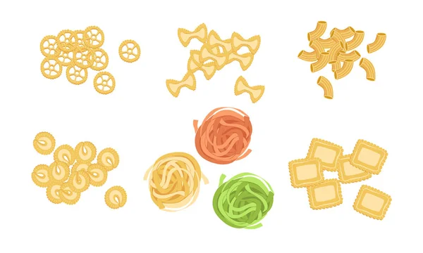 Set de varios tipos de pasta seca, Ilustración de vectores de comida tradicional italiana — Vector de stock