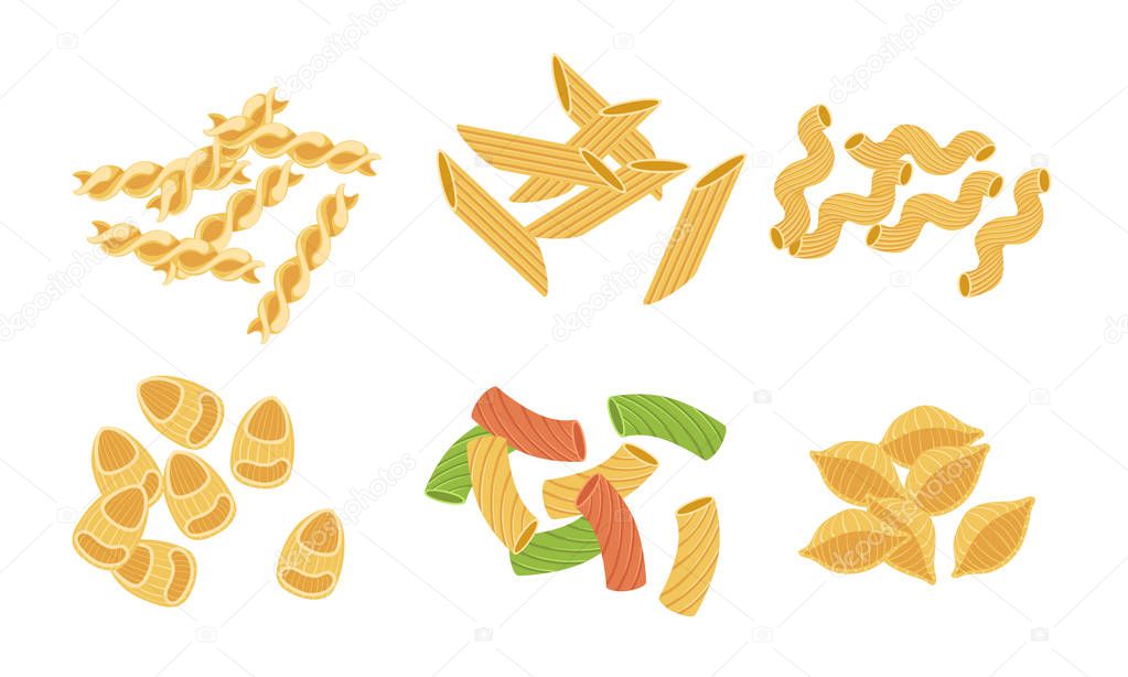 Pasta Various Types Set, Italian Traditional Food Vector Illustration