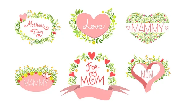 Mothers Day Card Templates Set, Design Element with Blooming Flowers Can Be Used for Greeting Card, Invitation, Poster, Banner Vector Illustration — Stock Vector