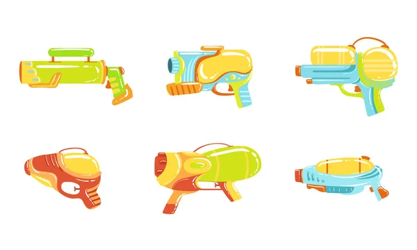 Water Guns collectie, kleurrijke waterpistolen, Toy Weapon vector illustratie — Stockvector