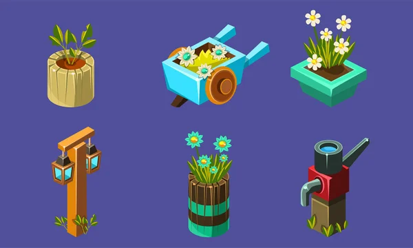 Cute Fantasy landschapselementen set, gebruikers interface assets voor mobiele app of video game vector illustratie — Stockvector