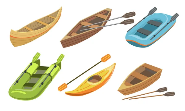 Collection of Boats, Different Types of Water Transport Vector Illustration — Stock Vector