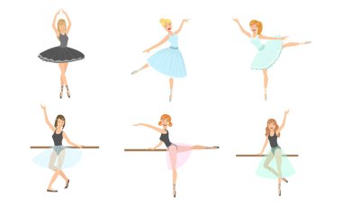 Güzel Balerin Karakterleri Dans Seti, Klasik Bale Sanat Dansers Vektör İllüstrasyon