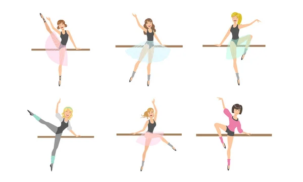 Conjunto de dança de personagens de bailarina, arte clássica de balé Dançarinas Femininas Ilustração vetorial —  Vetores de Stock