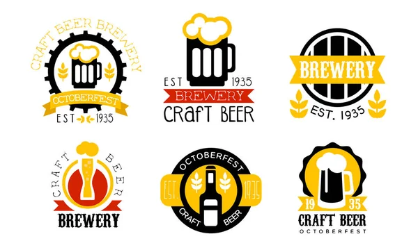 Brewery Craft Beer Retro Labels Set, Best Recipe, Oktoberfest Badges Vector Illustration — Stock Vector