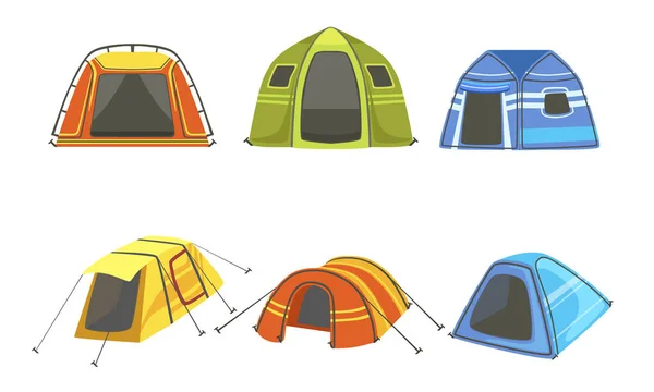 Tourist Tents Set, Hiking and Camping Equipment Vector Illustration — Stock Vector