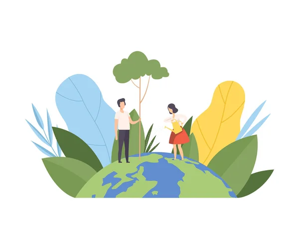 People Planting And Watering Tree Volunteers Taking Care About Planet Ecology Environment Nature Protection Flat Vector Illustration Stock Images Page Everypixel