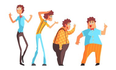 Komik Eksantrik Erkek Seti, Şair, Sanatçı veya Profesör Karikatür Karakterler Bow Tie Vektör İllüstrasyon ile