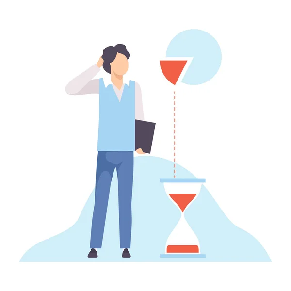 Pengusaha dengan Hourglass, Office Worker Planning His Working Time, Organization and Control of Working Time, Efficient Time Management Business Concept Flat Vector Illustration (dalam bahasa Inggris) - Stok Vektor