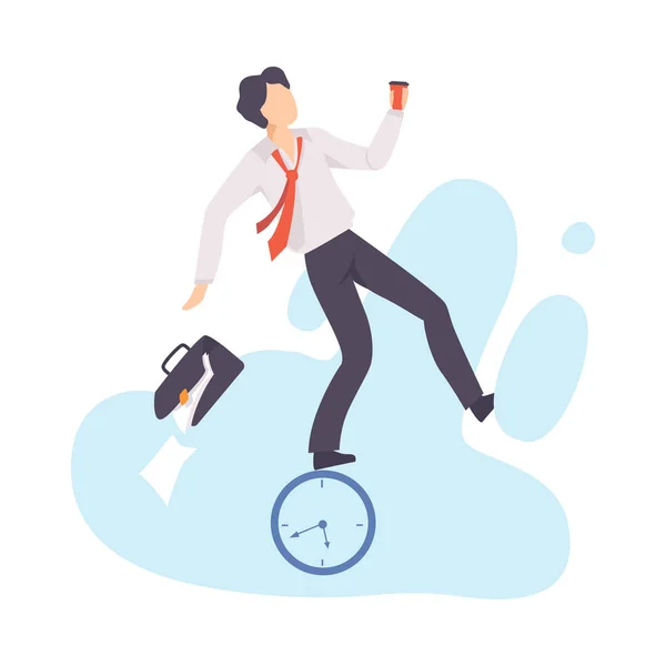 Stressed Overworked Businessman, Organization and Control of Working Time, Deadline and Time Management Business Concept Flat Vector Illustration (dalam bahasa Inggris) - Stok Vektor