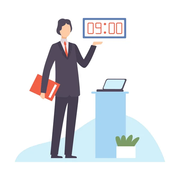 Affärsman planering och kontrollera sin arbetstid, effektiv Time Management affärsidé Flat Vector illustration — Stock vektor